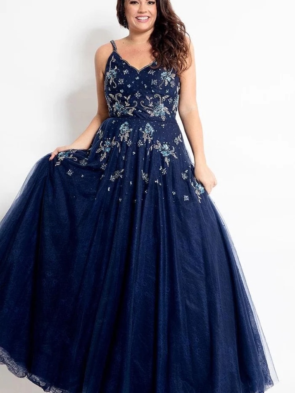 Rachel Allan Navy Blue Gown/Prom Dress Plus Size Size 20W